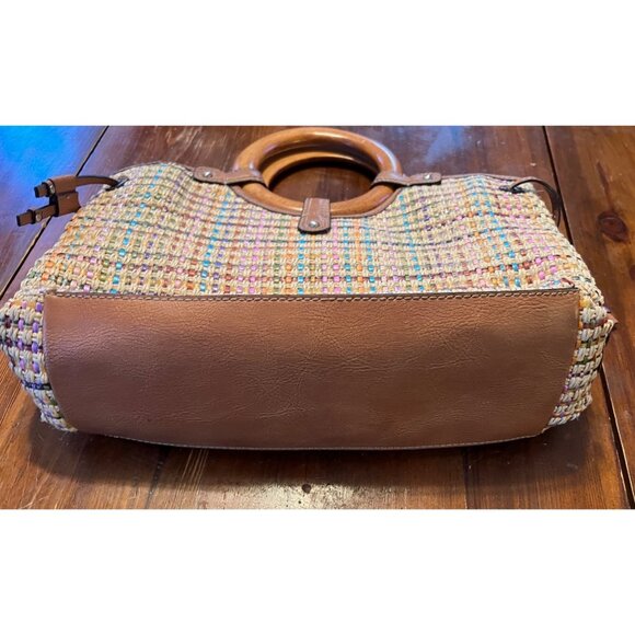 Fossil women's woven fabric handbag with circular handles, medium size, leather - Picture 5 of 11